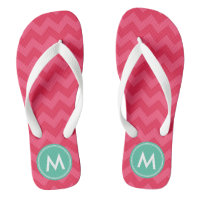 Personalize Preppy Pink Chevron Monogram Flip Flops