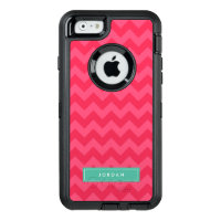 Personalize Preppy Pink Chevron Monogram OtterBox Defender iPhone Case
