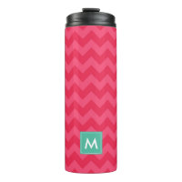 Personalize Preppy Pink Chevron Monogram Thermal Tumbler
