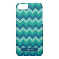 Personalize Preppy Teal Blue Chevron Monogram iPhone 8/7 Case