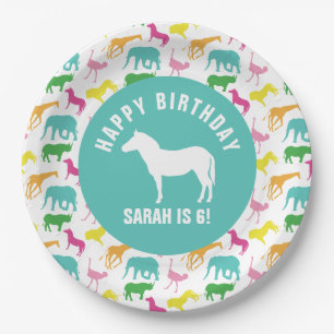 Personalize Preppy Zebra Safari Animal Birthday Paper Plates