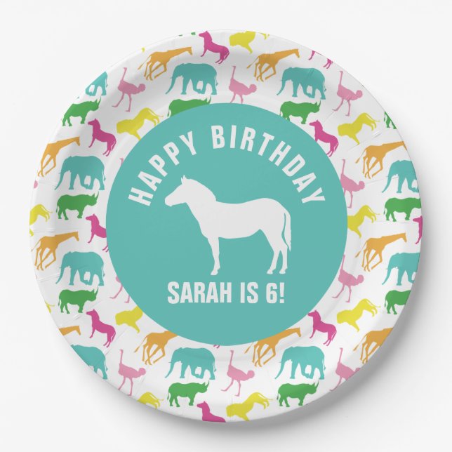 Personalize Preppy Zebra Safari Animal Birthday Paper Plates (Front)