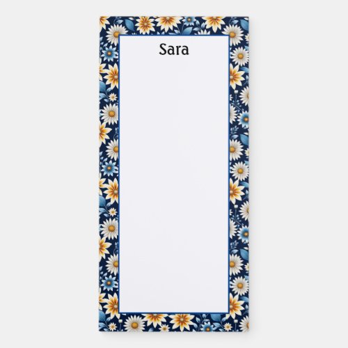 Personalize Pretty Blue and White Flowers  Magnetic Notepad