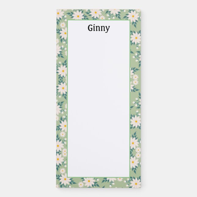 Personalize Pretty Daisy Flowers Floral  Magnetic Notepad (Front)