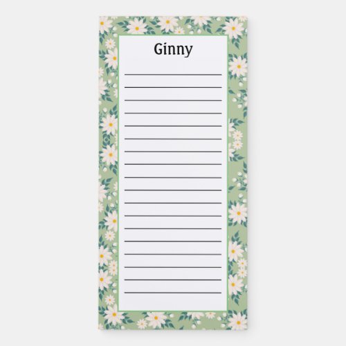 Personalize Pretty Daisy Flowers Lined Magnetic Notepad