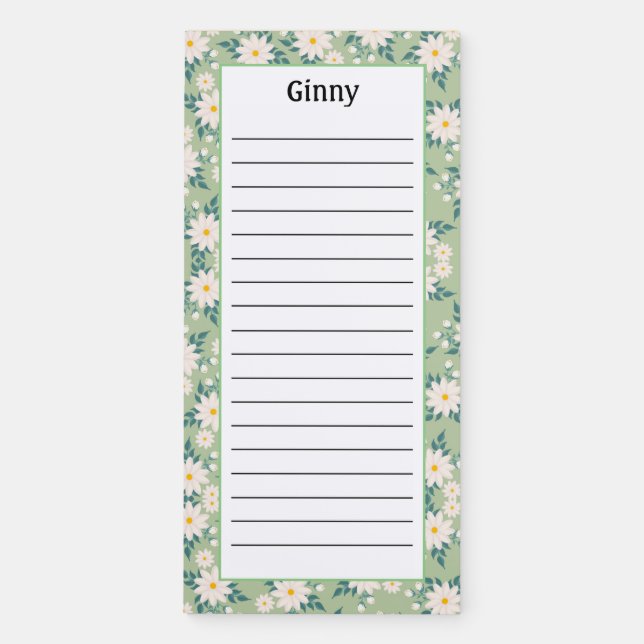 Personalize Pretty Daisy Flowers Lined Magnetic Notepad (Front)
