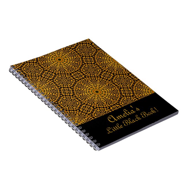 Personalize Pretty Gold and Black Dot Art Pattern Notebook (Right Side)