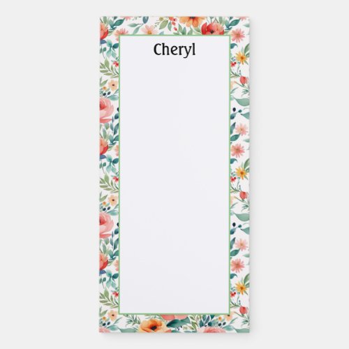 Personalize Pretty Orange and Pink Flowers  Magnetic Notepad