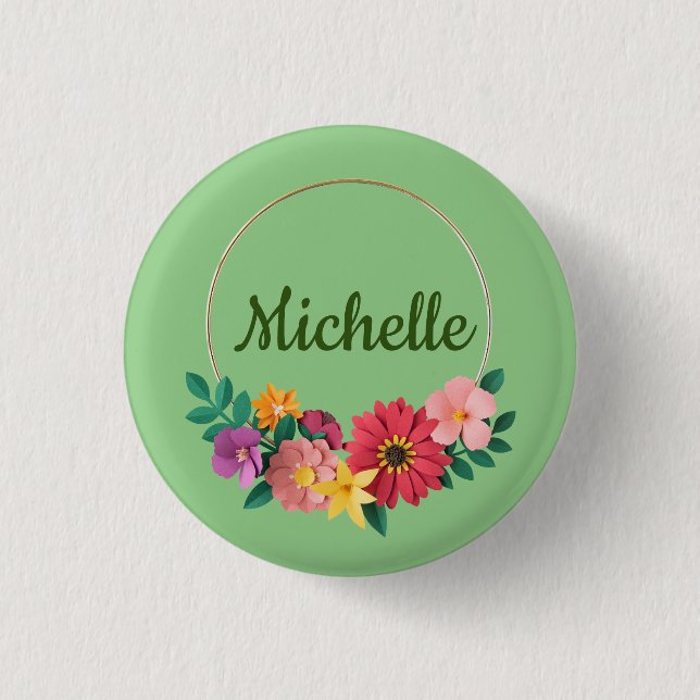 Personalize pretty pastel flowers button (Front)