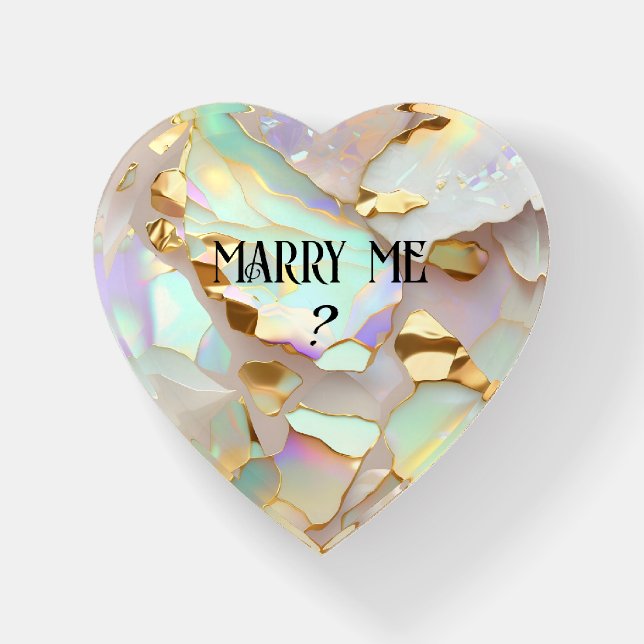 Personalize Pretty Pastel MARRY ME? Proposal Heart Paperweight (Front)