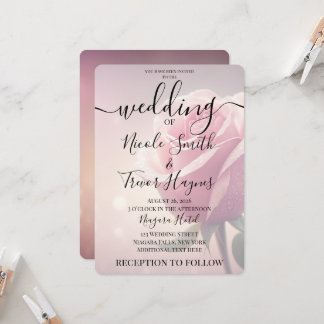 Personalize: Pretty Single Pink Rose Wedding Invitation