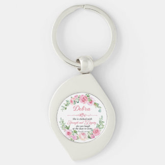 Personalize Prov 31:25 Mother's Day Pink Rose Keychain