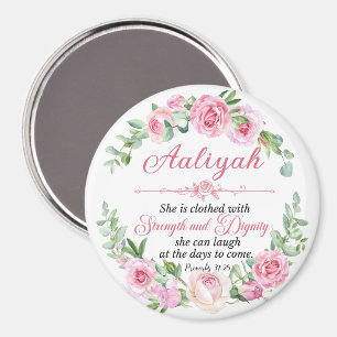 Personalize Prov 31:25 Mother's Day Pink Rose Magn Magnet