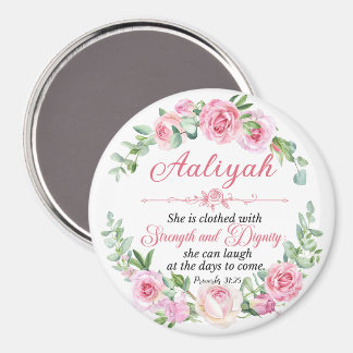Personalize Prov 31:25 Mother's Day Pink Rose Magn Magnet