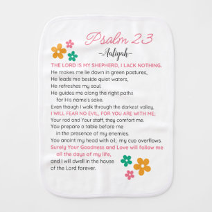 Personalize Psalm 23-NIV Bible Scripture Flowers Baby Burp Cloth
