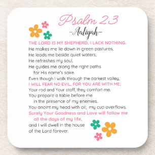Personalize Psalm 23-NIV Bible Scripture Flowers Beverage Coaster