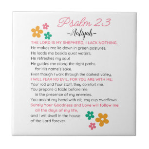 Personalize Psalm 23-NIV Bible Scripture Flowers Ceramic Tile