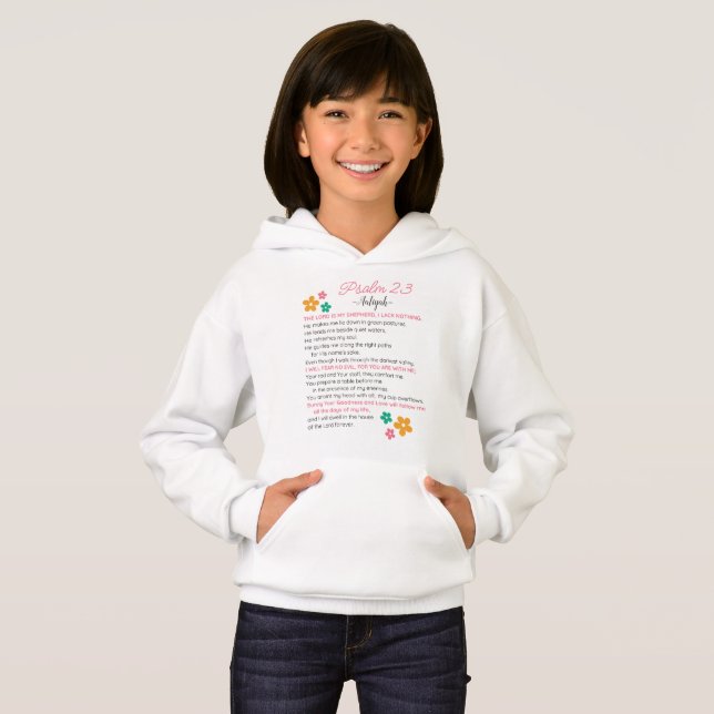 Personalize Psalm 23-NIV Bible Scripture Flowers Hoodie (Front Full)