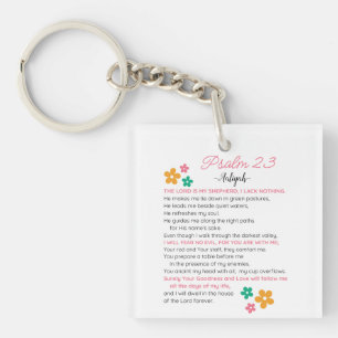 Personalize Psalm 23-NIV Bible Scripture Flowers Keychain