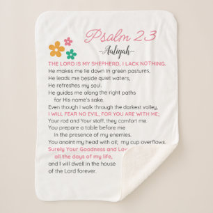 Personalize Psalm 23-NIV Bible Scripture Flowers Sherpa Blanket