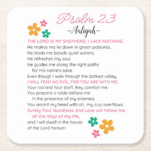 Personalize Psalm 23-NIV Bible Scripture Flowers Square Paper Coaster