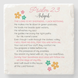 Personalize Psalm 23-NIV Bible Scripture Flowers Stone Coaster
