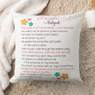 Personalize Psalm 23-NIV Bible Scripture Flowers Throw Pillow