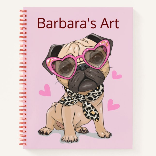 Personalize Pug Sketch Notebook (Front)