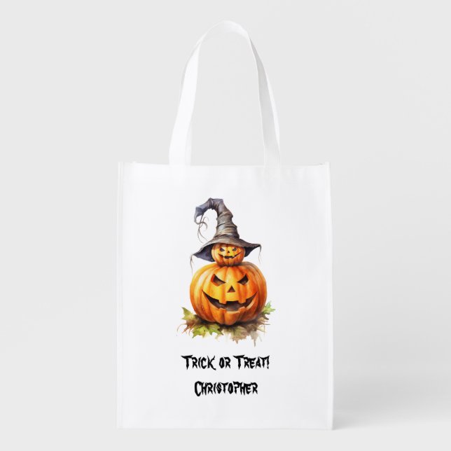 Personalize Pumpkin Halloween Trick or Treat Bag (Front)