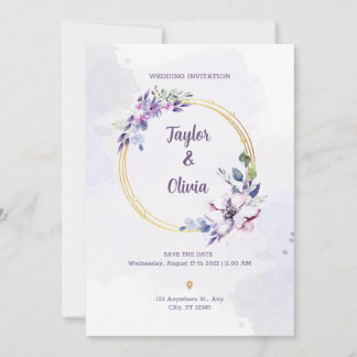 Personalize Purple and White Minimalist Wedding Invitation