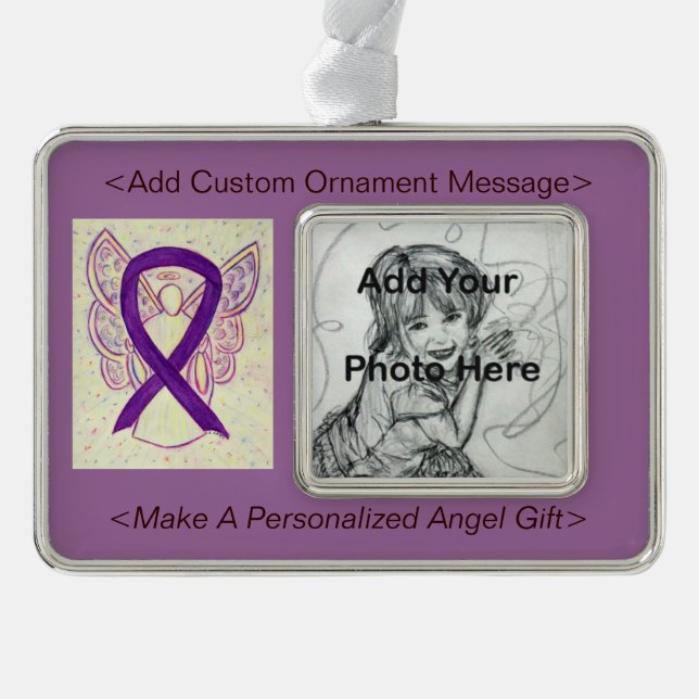Personalize Purple Awareness Ribbon Angel Ornament (Front)