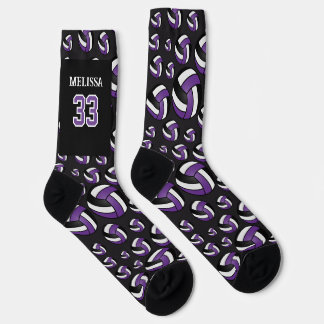 Personalize Purple, Black and White Volleyball  Socks