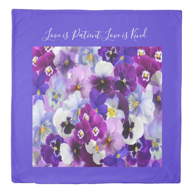 Personalize Purple Blue White Floral Pansy Flowers Duvet Cover (Front)