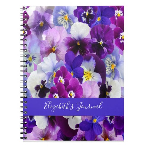 Personalize Purple Blue White Floral Pansy Flowers Notebook