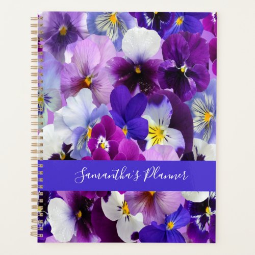 Personalize Purple Blue White Floral Pansy Flowers Planner