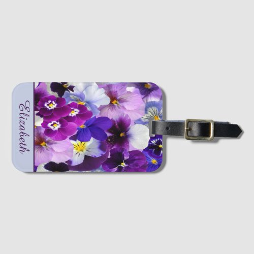  Personalize Purple Blue White Pansy Floral Flower Luggage Tag