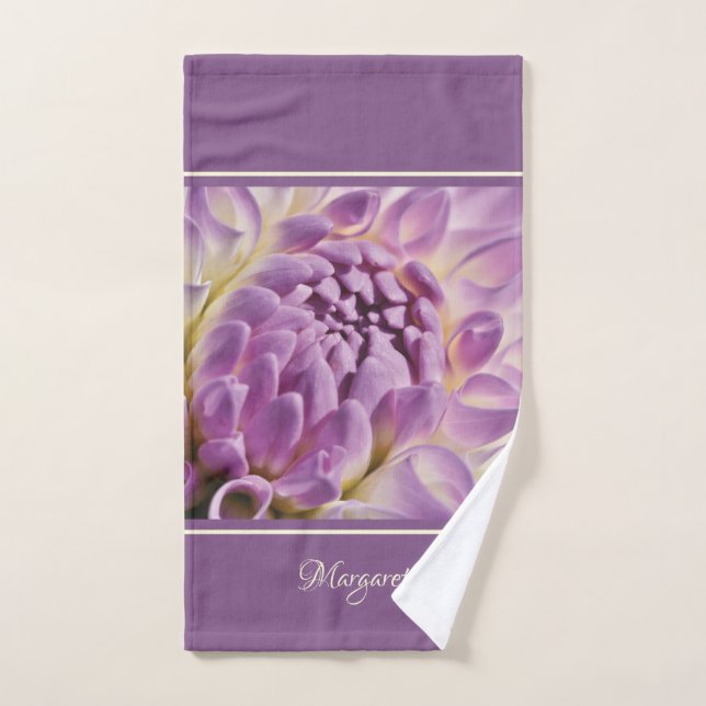 Personalize Purple Dahlia on Lavender Background   Hand Towel (Hand Towel)