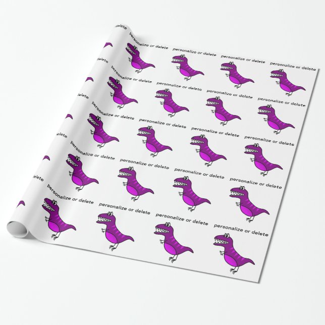 Personalize purple dinosaur pattern wrapping paper (Unrolled)
