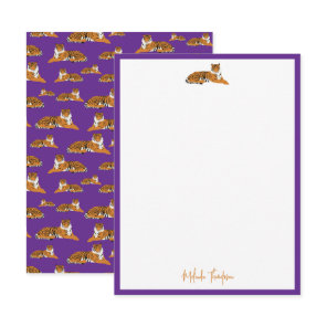 Personalize Purple Orange Jungle Tiger Script Note Card