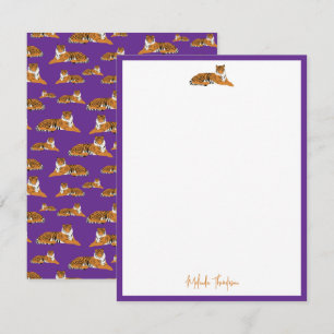 Personalize Purple Orange Jungle Tiger Script Note Card