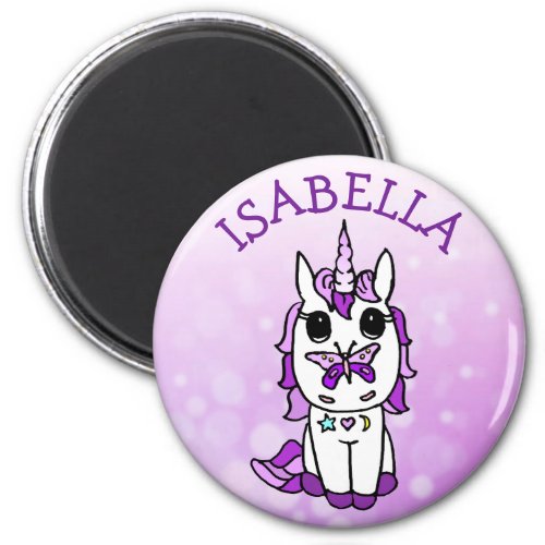 Personalize Purple  Unicorn with Butterfly on Nose Magnet