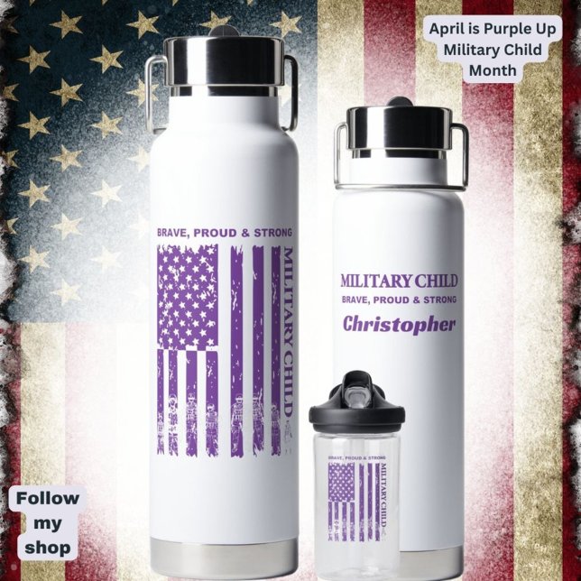 Personalize Purple Up Military Child & Adult Water Bottle (Creator Uploaded)