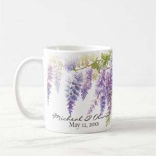 Personalize purple watercolor wisteria floral coffee mug