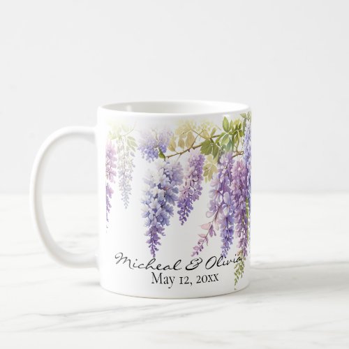 Personalize purple watercolor wisteria floral  coffee mug