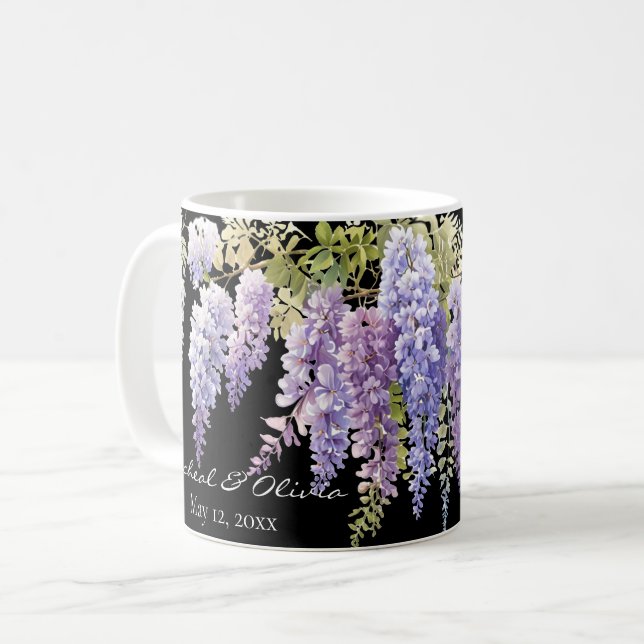 Personalize purple watercolor wisteria floral  coffee mug (Front Left)