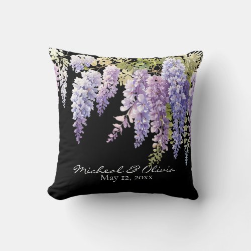 Personalize purple watercolor wisteria floral  throw pillow