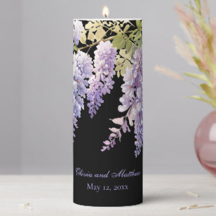 Personalize purple watercolor wisteria purple pillar candle
