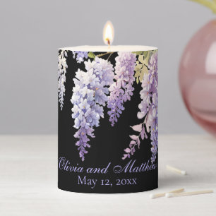 Personalize purple watercolor wisteria purple pillar candle