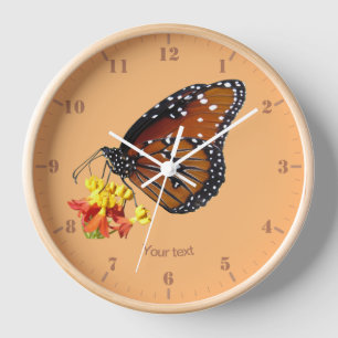 Personalize Queen butterfly on tropical milkweed Clock