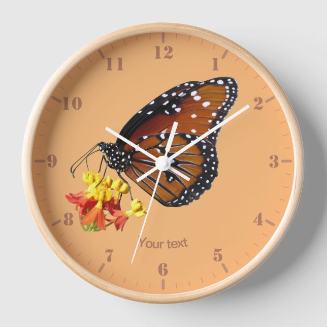 Personalize Queen butterfly on tropical milkweed Clock (Front)